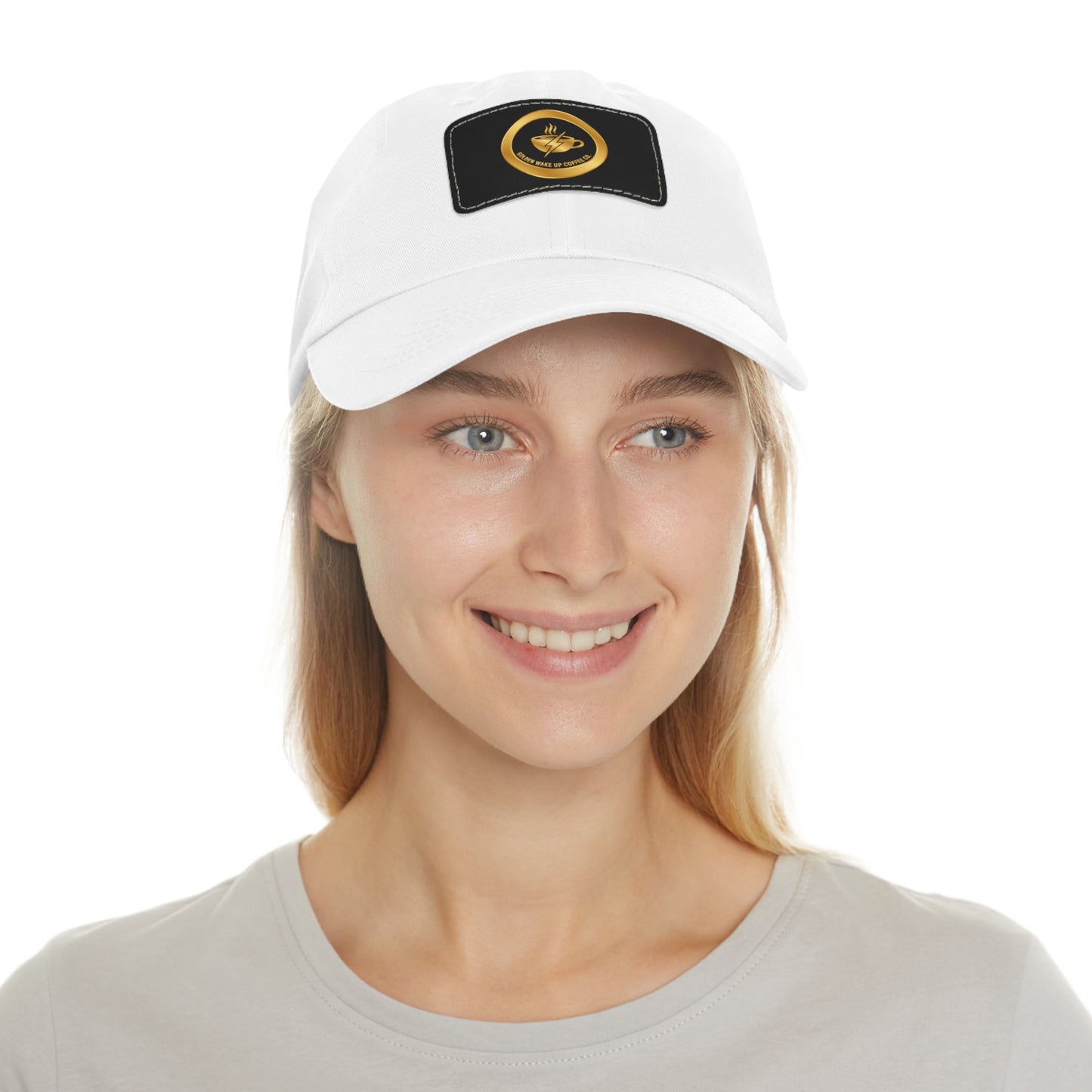 Coffee Lover Leather Patch Dad Hat — Gold Emblem Casual Cap
