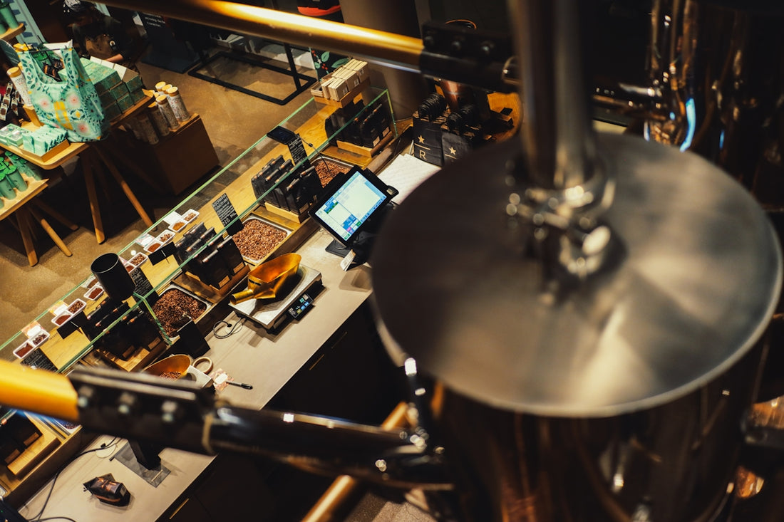 A bird's-eye view of a coffee shop interior.