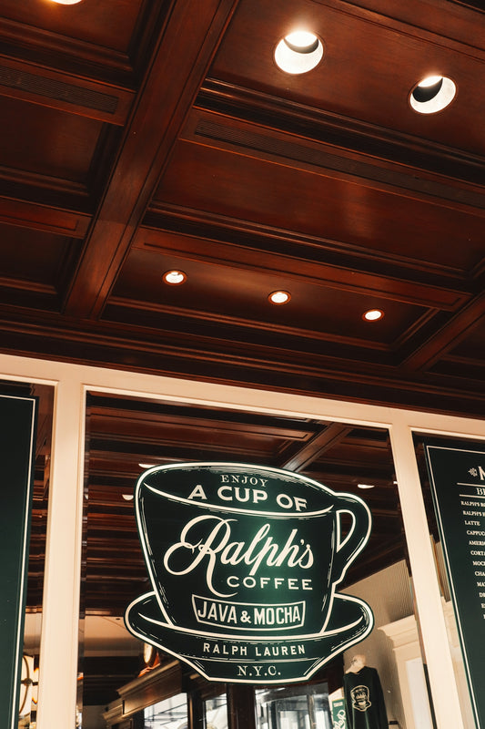 Ralph's coffee sign, featuring a java and mocha cup.