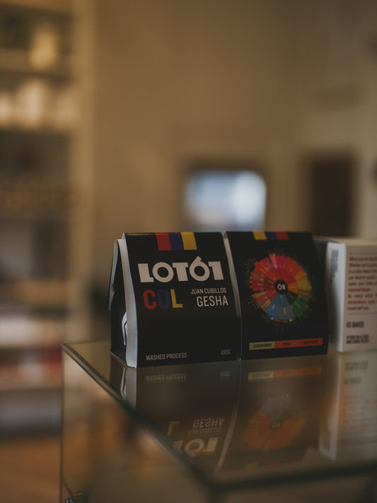 Two bags of lotó1 colombian gesha coffee.