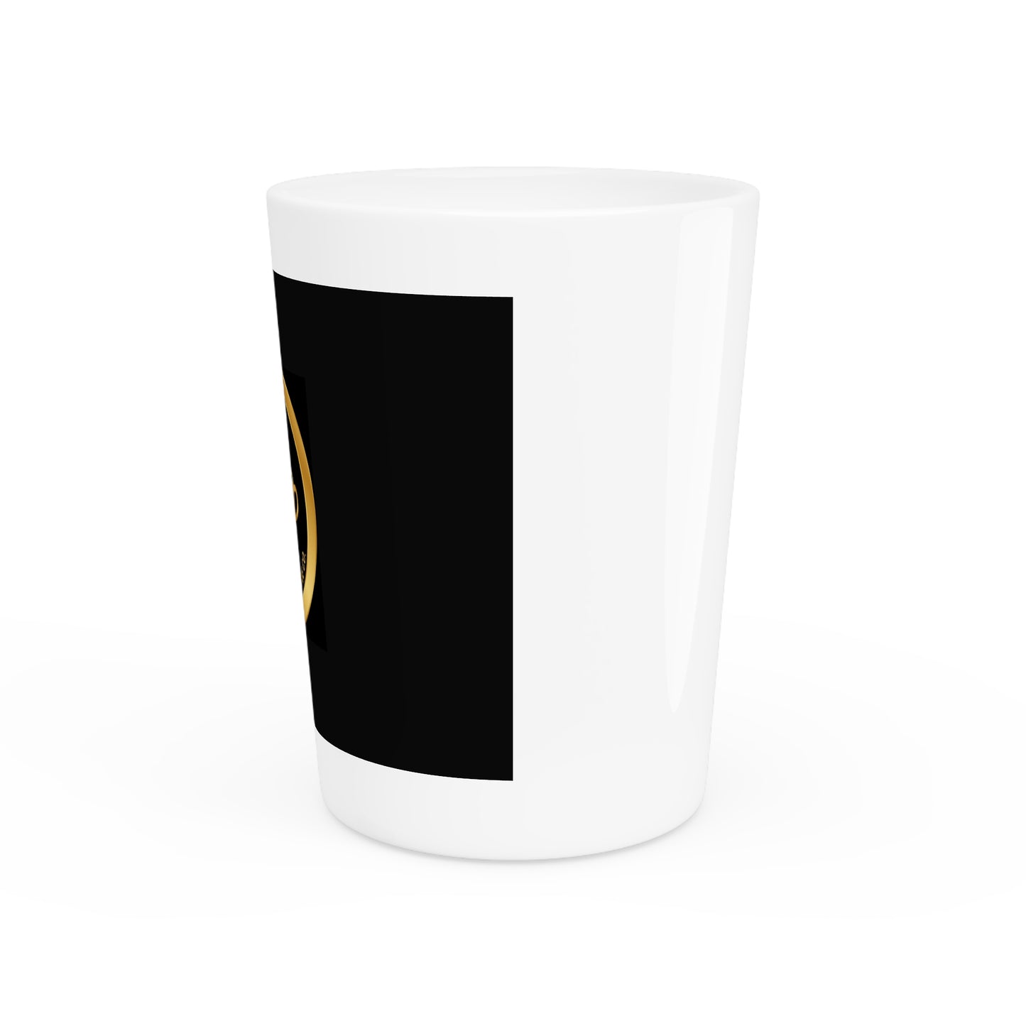 Gold Coffee Logo Shot Glass — Espresso Bar & Morning Wake-Up Shooter
