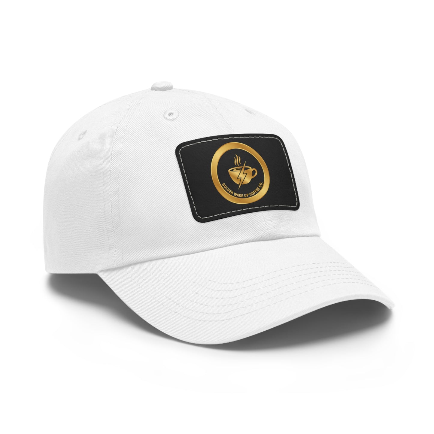 Coffee Lover Leather Patch Dad Hat — Gold Emblem Casual Cap