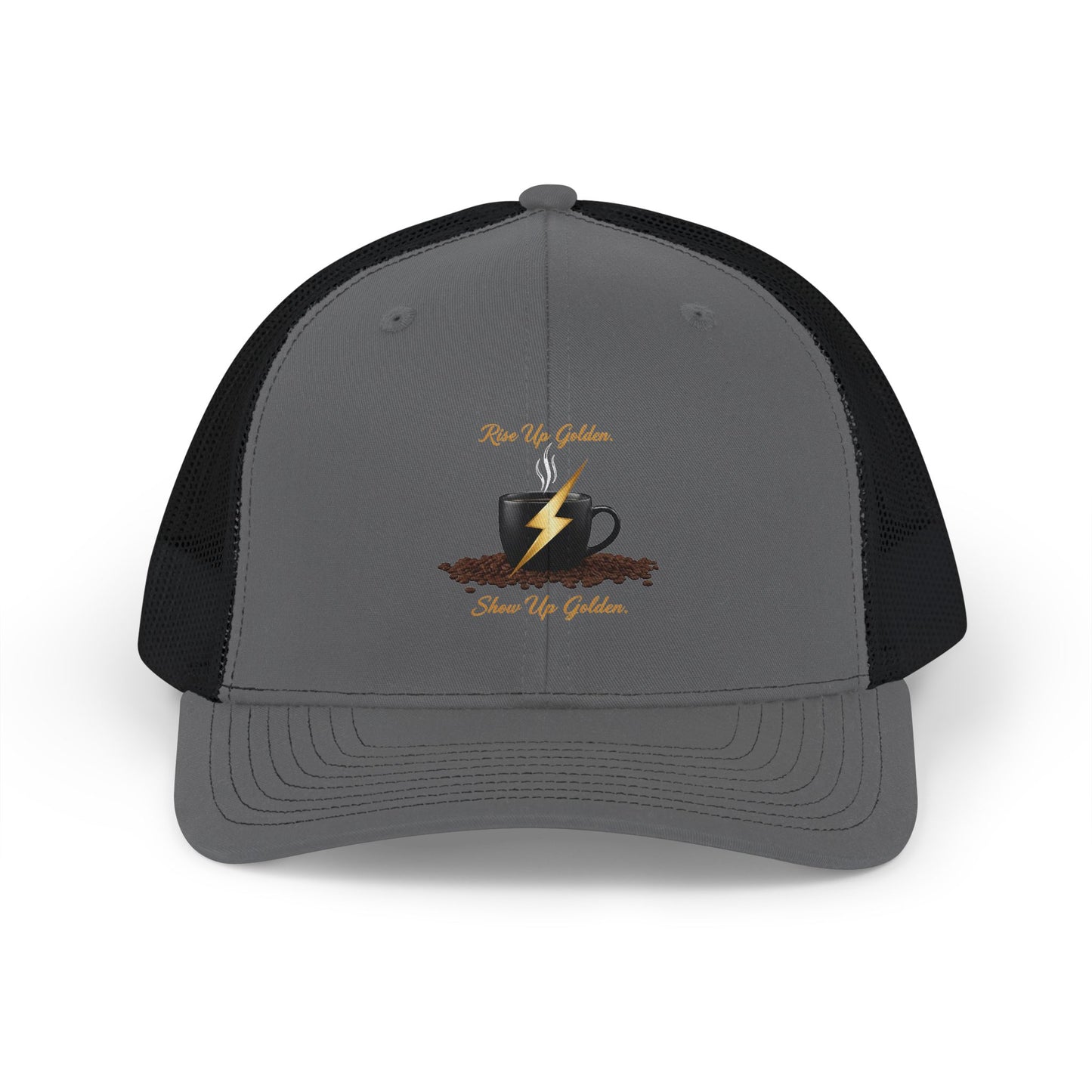 Coffee Lightning Snapback Trucker Cap — "Rise Up Golden" Espresso Design