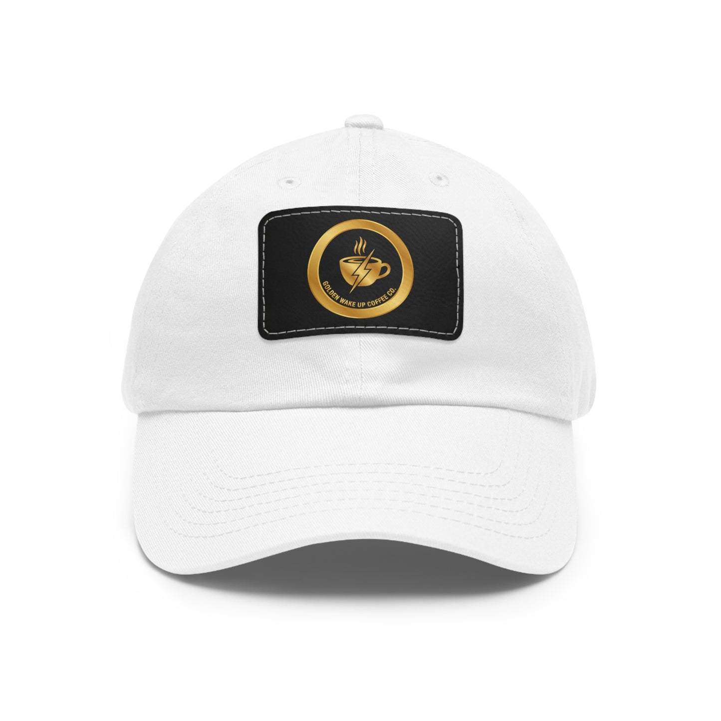 Coffee Lover Leather Patch Dad Hat — Gold Emblem Casual Cap