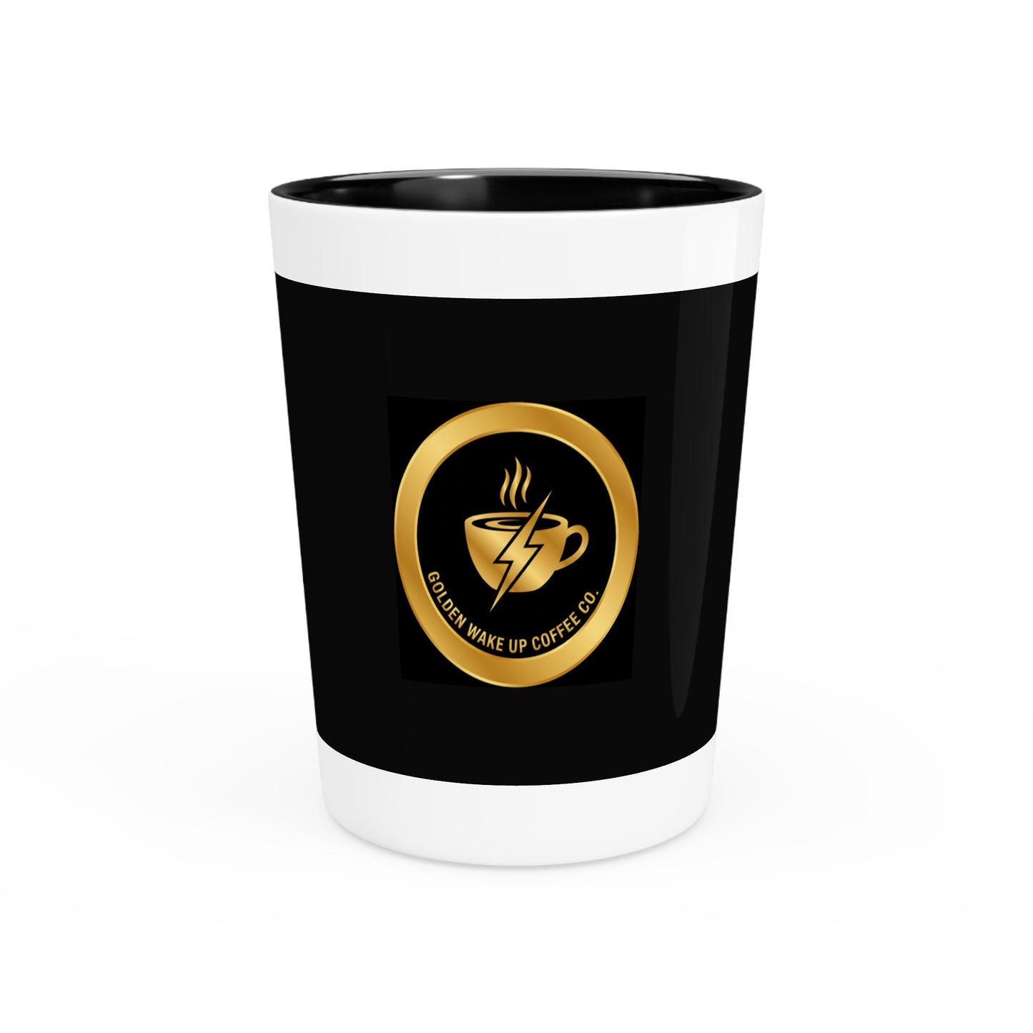 Gold Coffee Logo Shot Glass — Espresso Bar & Morning Wake-Up Shooter