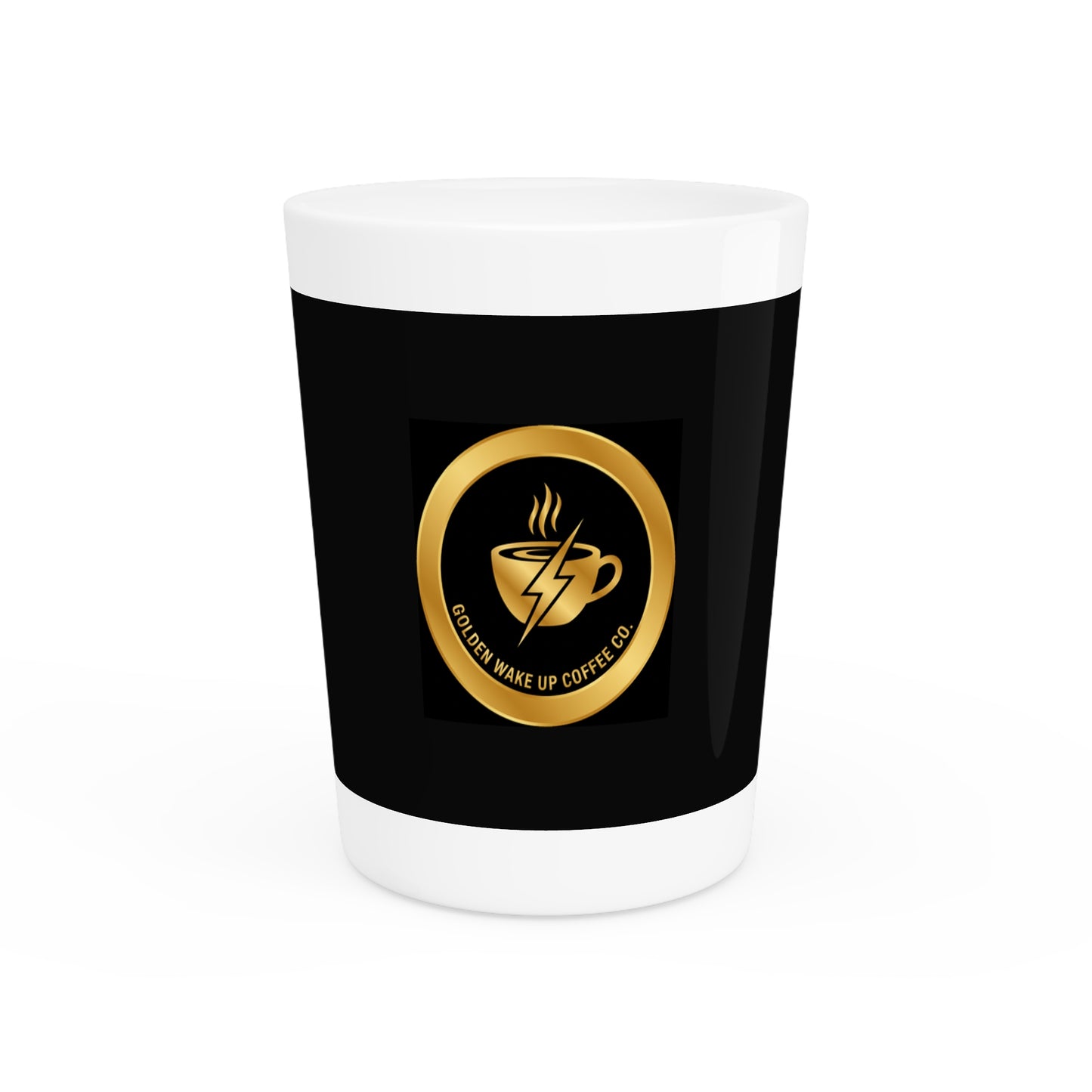 Gold Coffee Logo Shot Glass — Espresso Bar & Morning Wake-Up Shooter