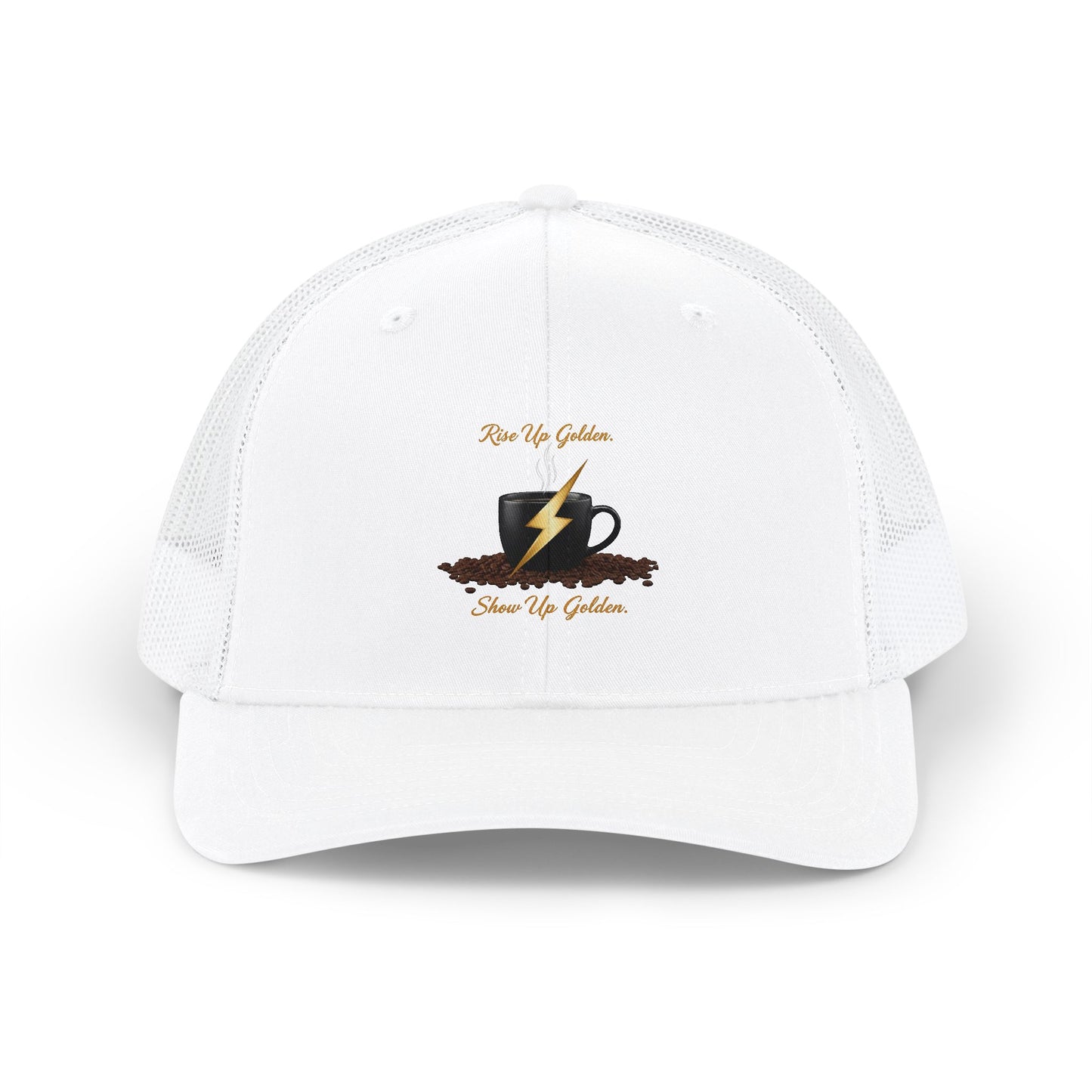 Coffee Lightning Snapback Trucker Cap — "Rise Up Golden" Espresso Design