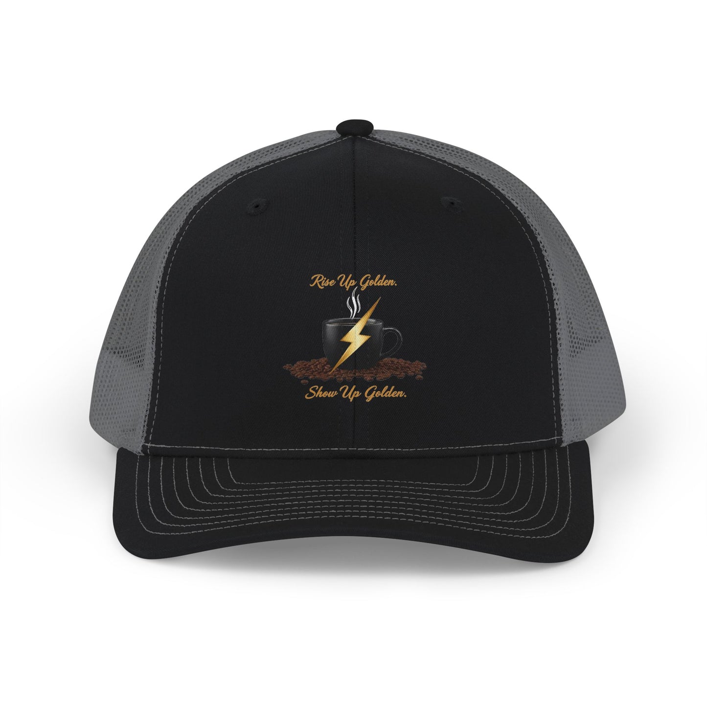 Coffee Lightning Snapback Trucker Cap — "Rise Up Golden" Espresso Design