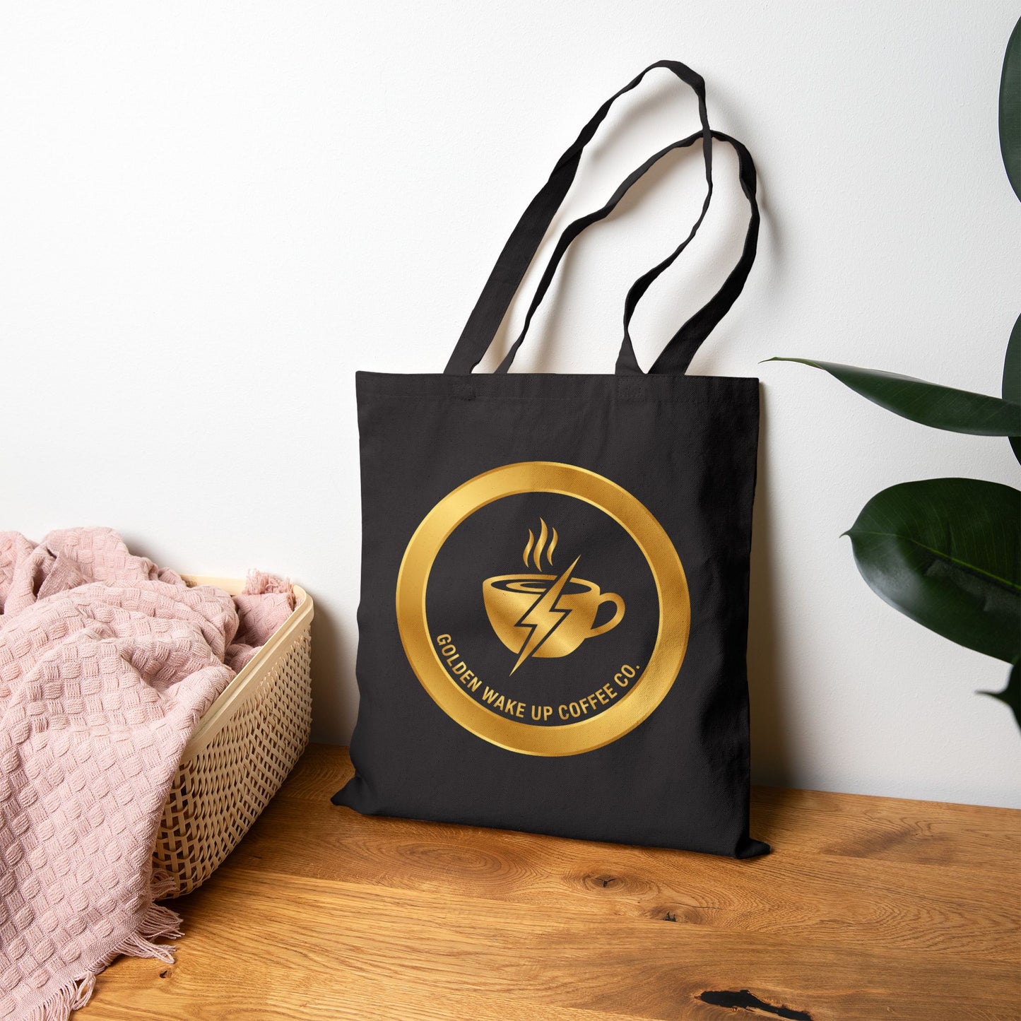 Tote Bag — Golden Wake Up Coffee Co. Logo Canvas Tote