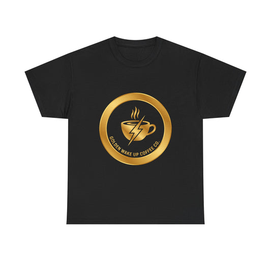 Golden Wake Up Coffee Co. Graphic Tee — Coffee Lover's Logo Shirt