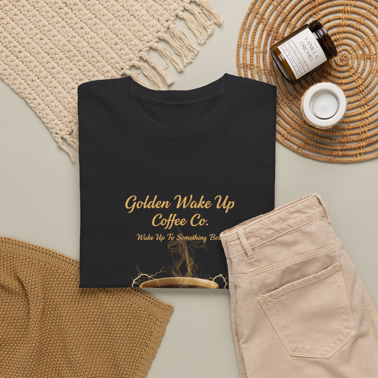 Coffee T-Shirt — "Golden Wake Up Coffee Co." Vintage Cup & Beans Tee