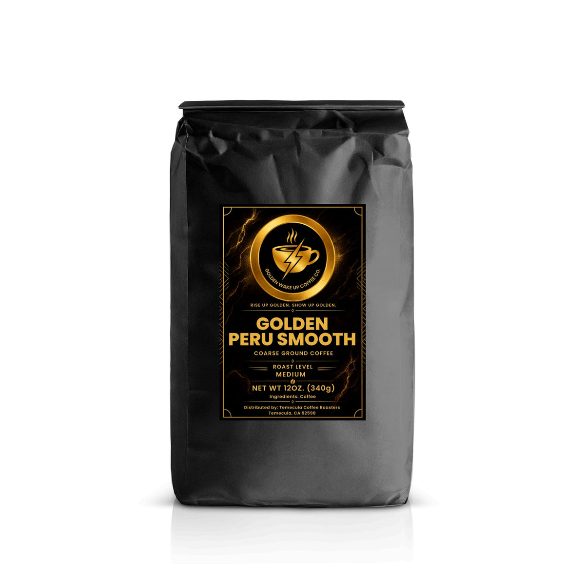 Golden Peru Smooth Medium Roast Coffee custom label bag — Golden Wake Up Coffee Co.
