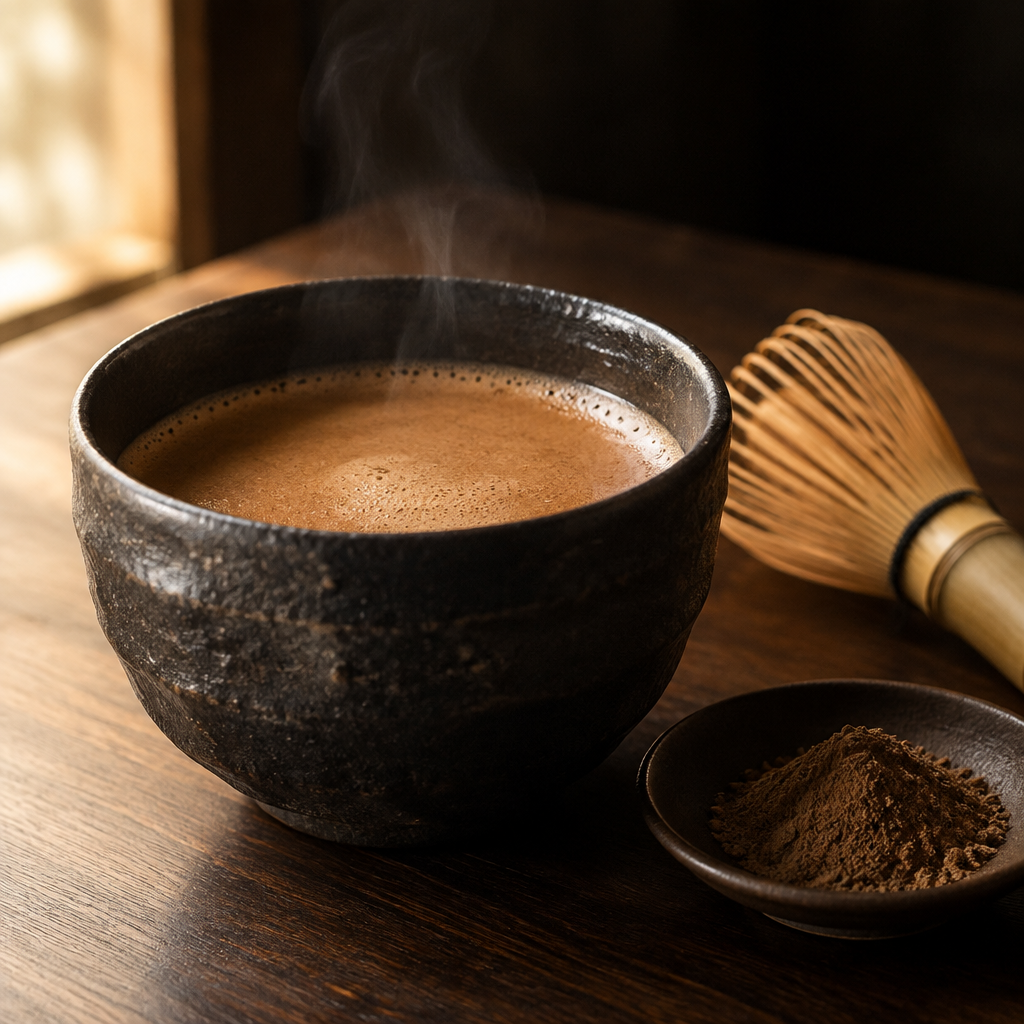 Hojicha With Mushrooms whisked tea lifestyle image