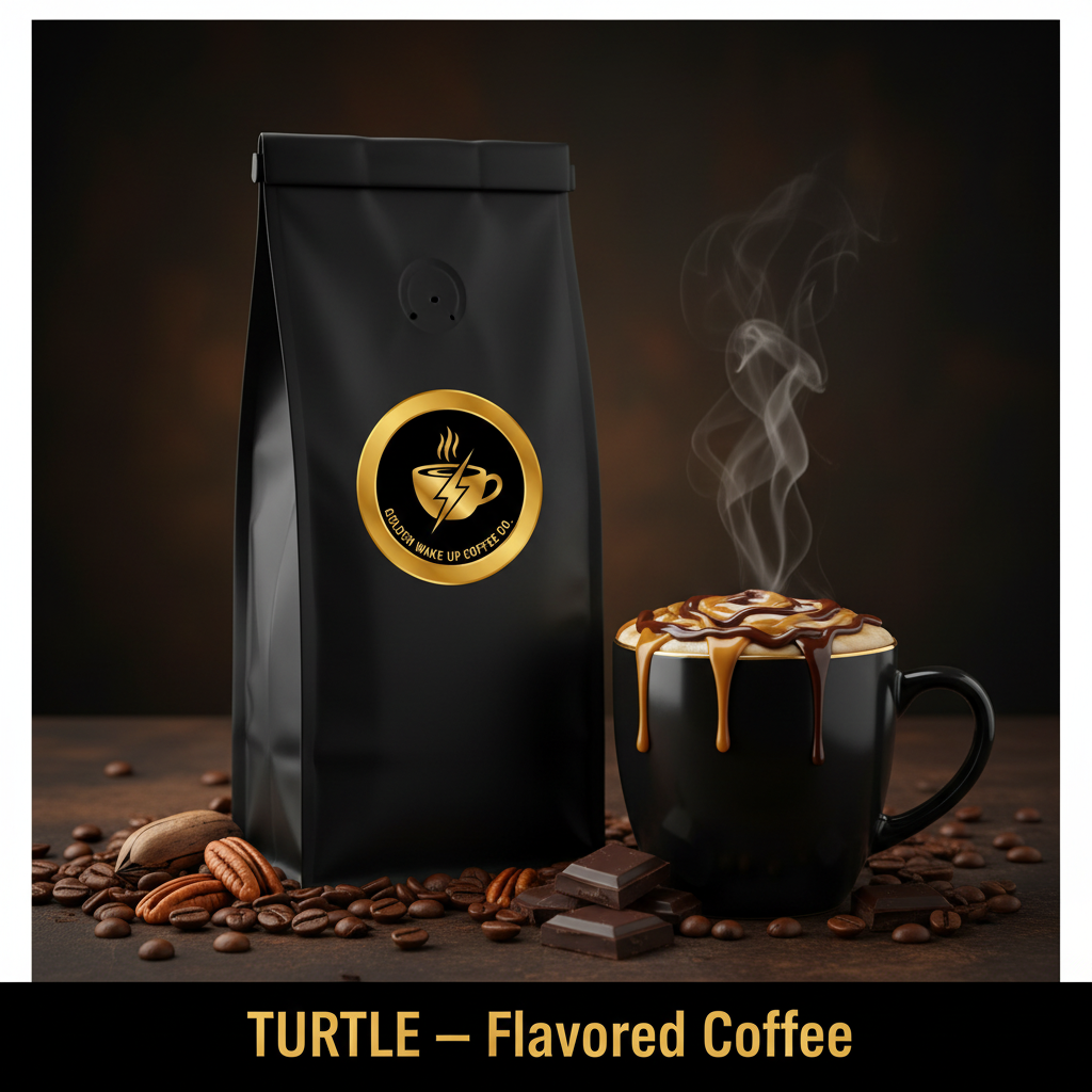 Turtle Flavored Coffee — Chocolate, Caramel & Hazelnut, Natural Flavoring | Golden Wake Up